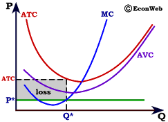 Area of Loss - Market Price Below Average Variable Cost